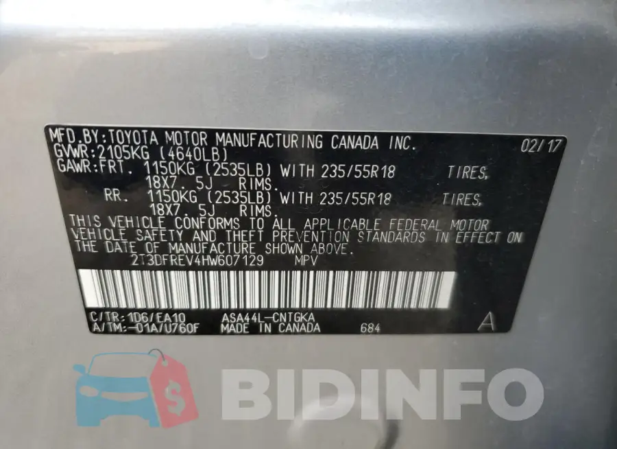 2T3DFREV4HW607129 Photo# 13