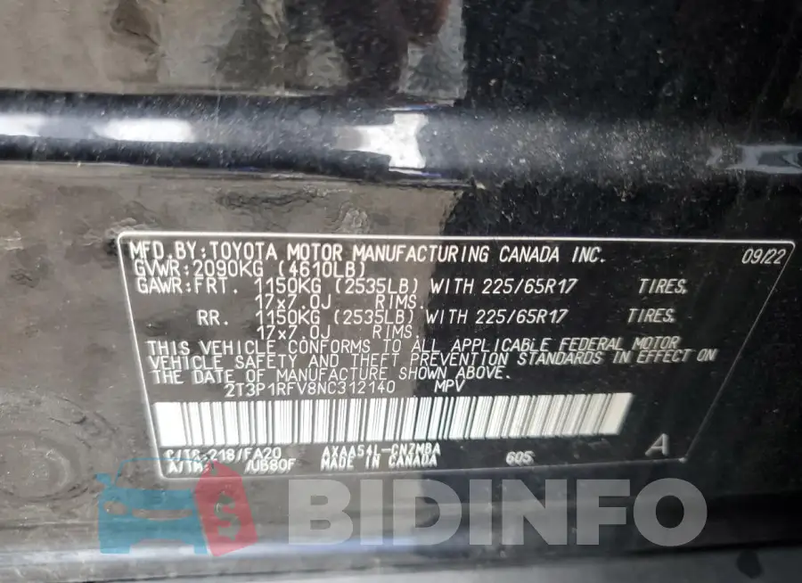 2T3P1RFV8NC312140 Photo# 13