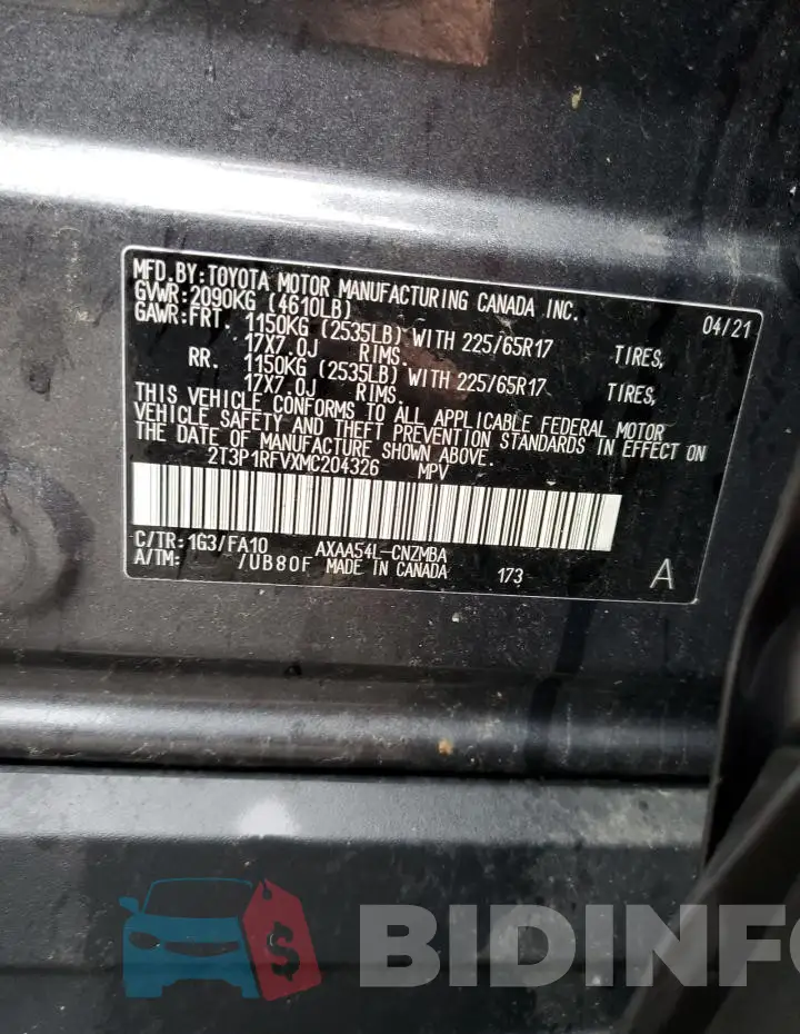 2T3P1RFVXMC204326 Photo# 13