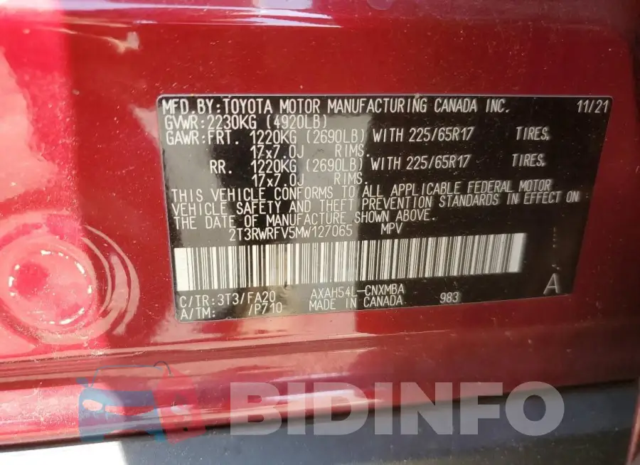 2T3RWRFV5MW127065 Photo# 13
