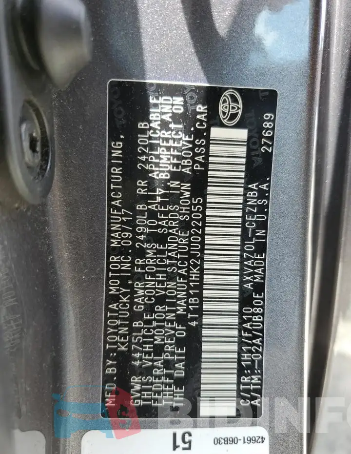 4T1B11HK2JU022055 Photo# 12