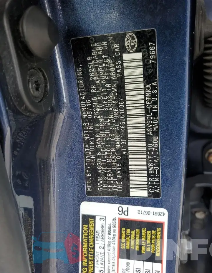 4T1BF1FK6GU610067 Photo# 12