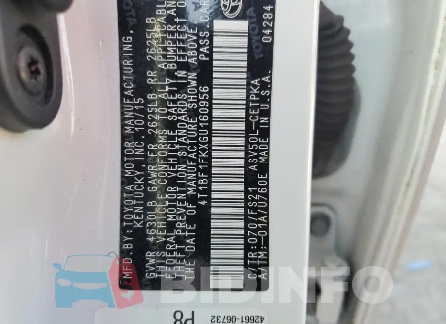 4T1BF1FKXGU160956 Photo# 13