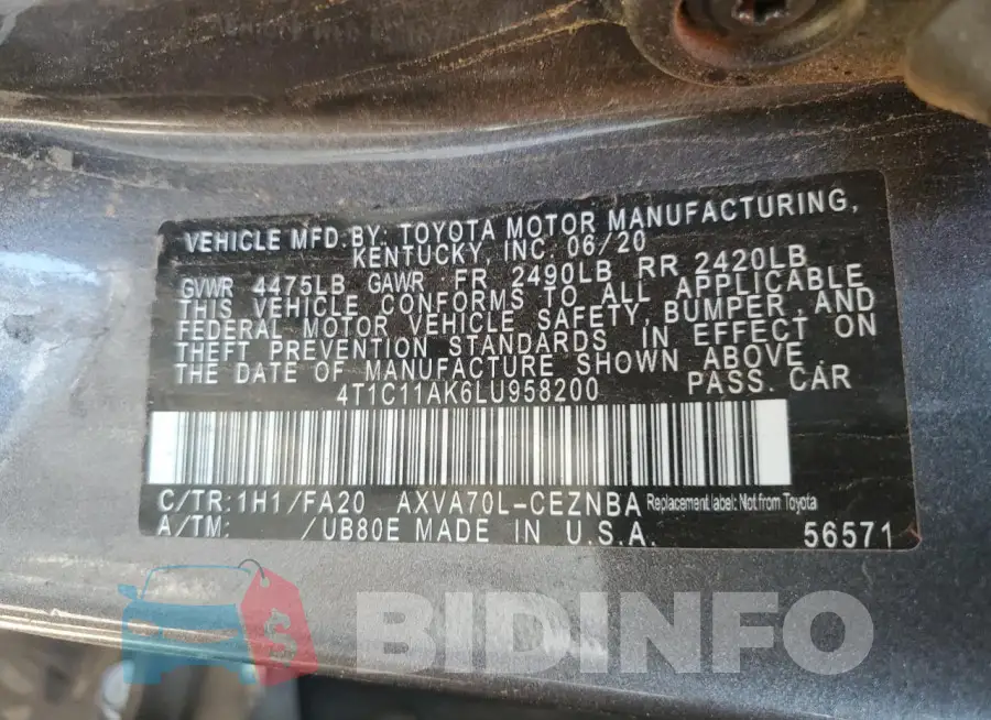 4T1C11AK6LU958200 Photo# 12
