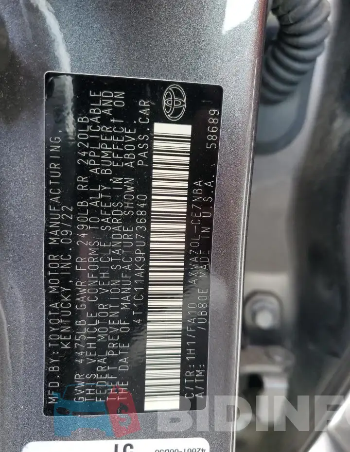 4T1C11AK9PU736840 Photo# 13