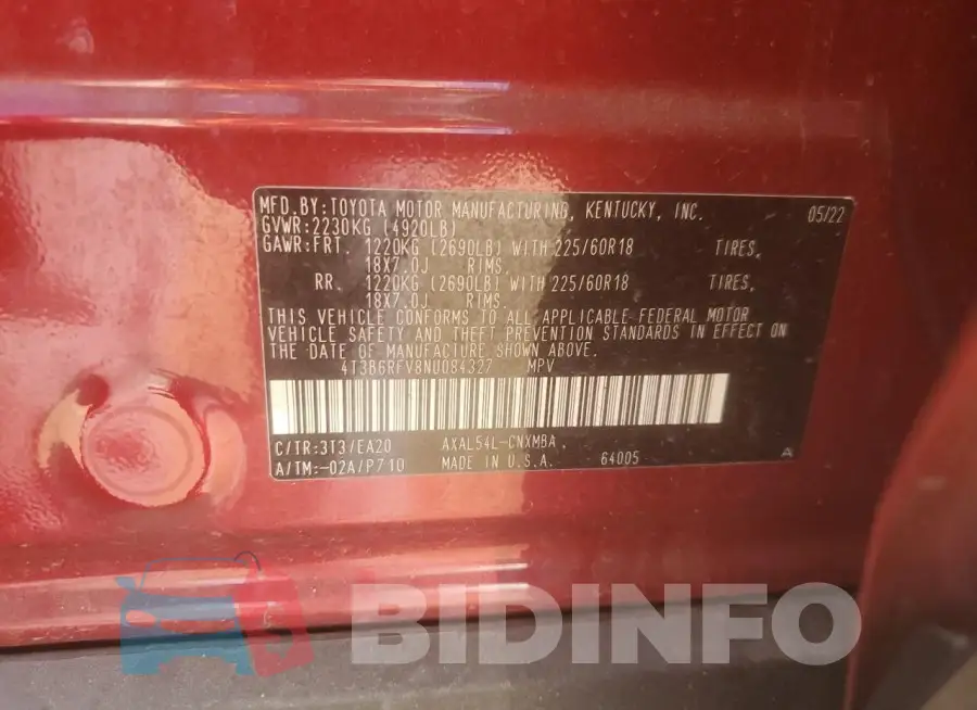 4T3B6RFV8NU084327 Photo# 14