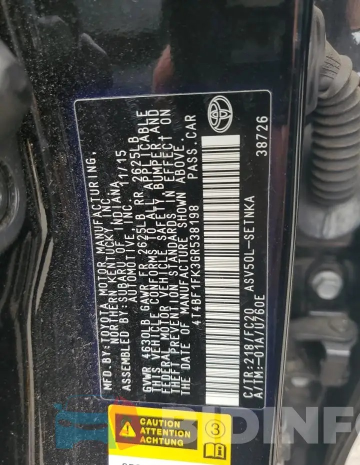 4T4BF1FK3GR538198 Photo# 12