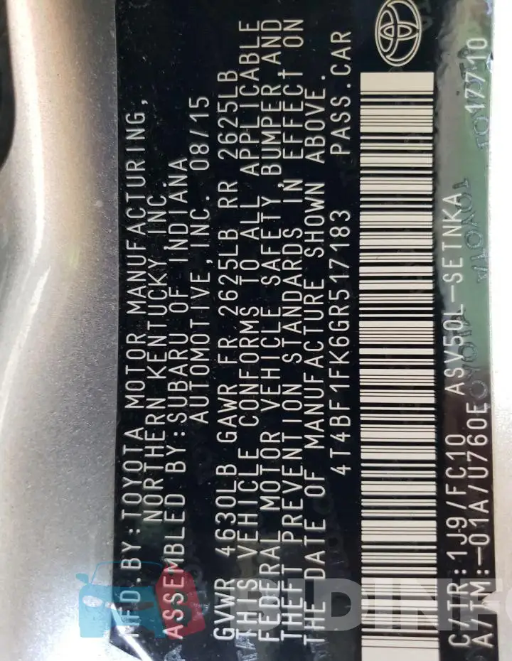 4T4BF1FK6GR517183 Photo# 12