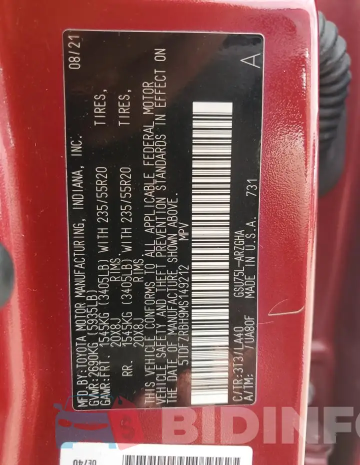 5TDFZRBH9MS149212 Photo# 13