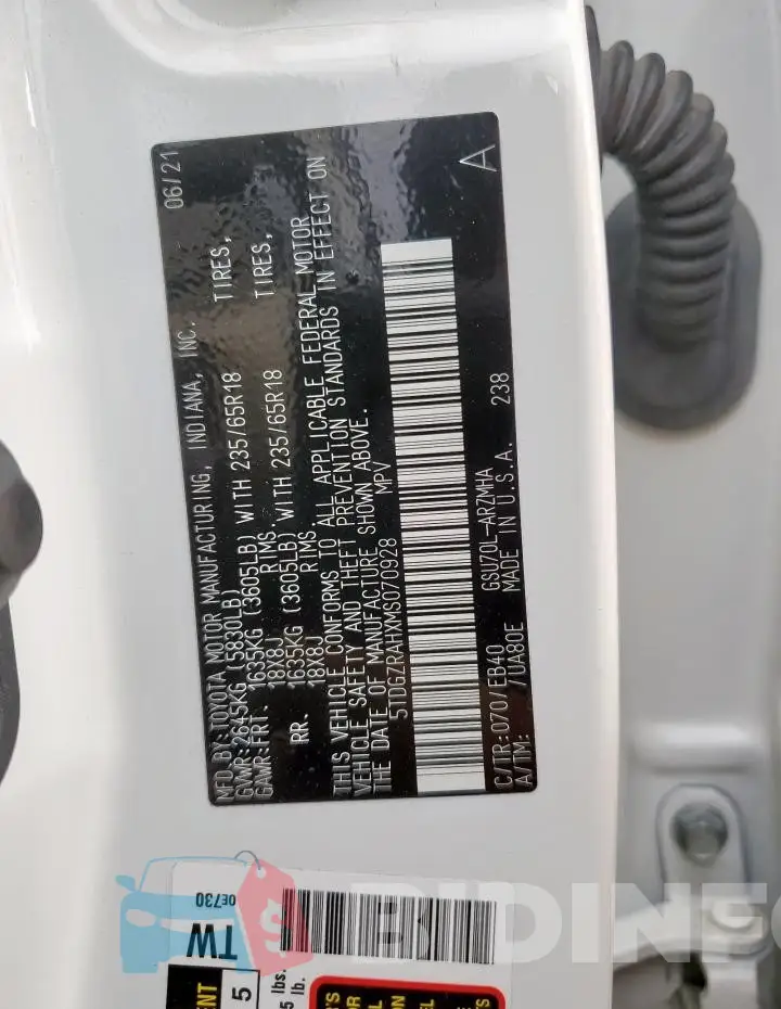 5TDGZRAHXMS070928 Photo# 13