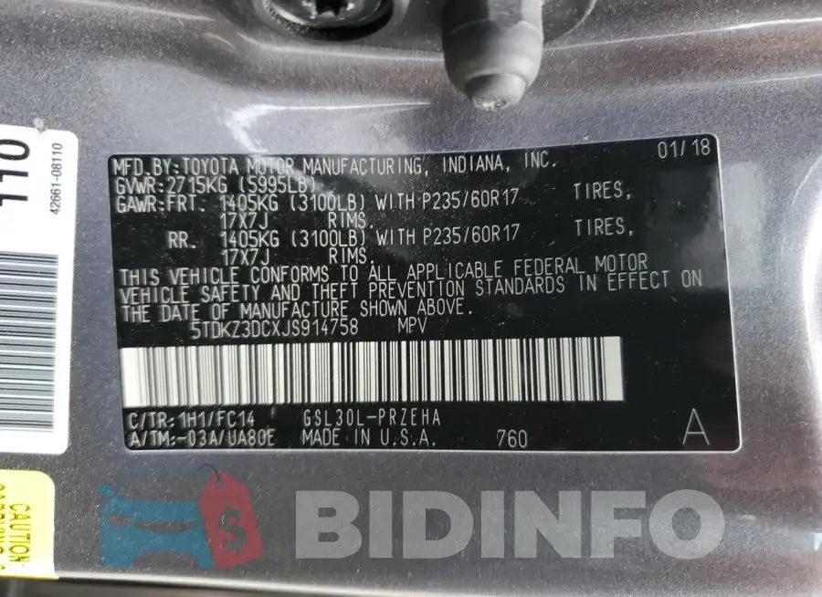5TDKZ3DCXJS914758 Photo# 13