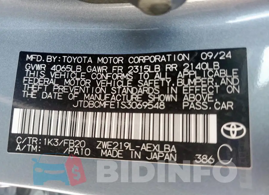 JTDBCMFE1S3069548 Photo# 12