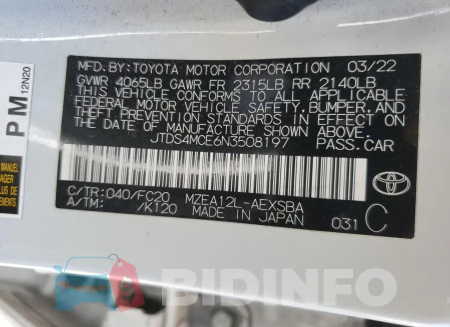 JTDS4MCE6N3508197 Photo# 12