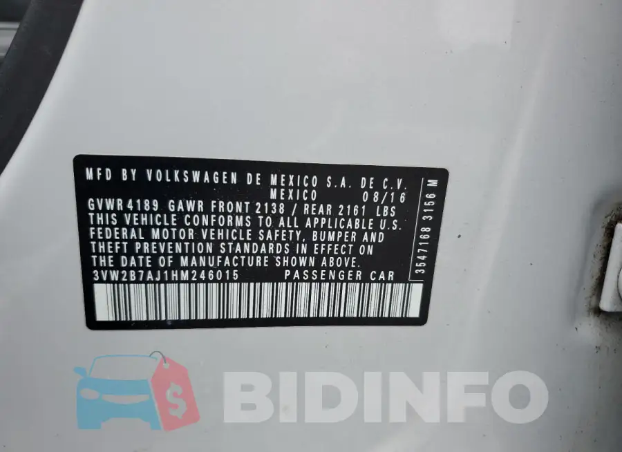 3VW2B7AJ1HM246015 Photo# 12