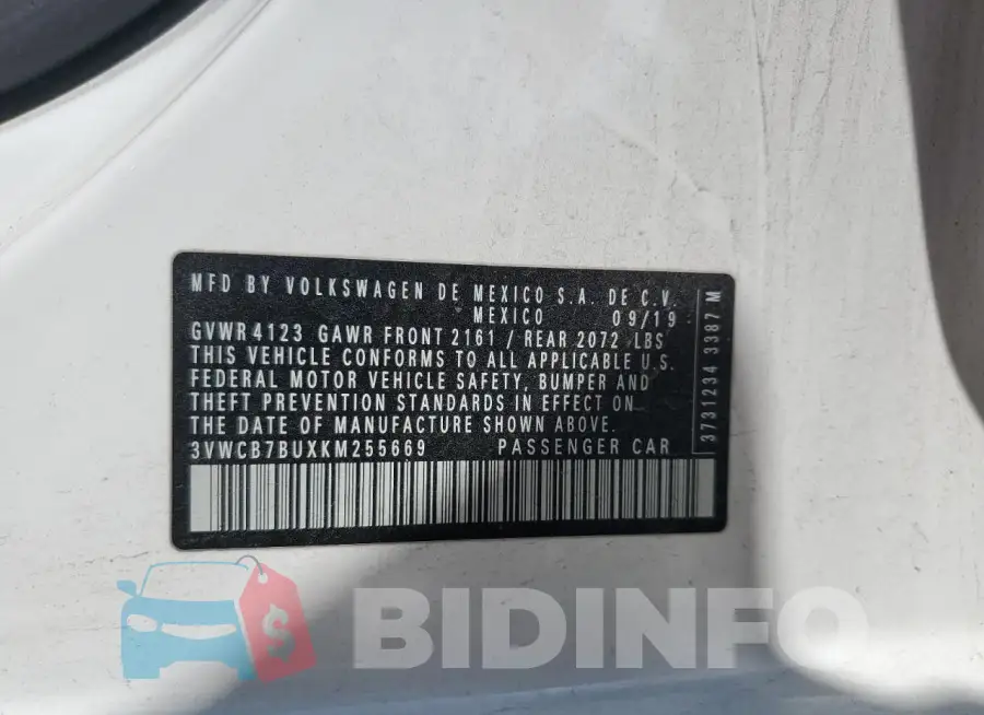 3VWCB7BUXKM255669 Photo# 12