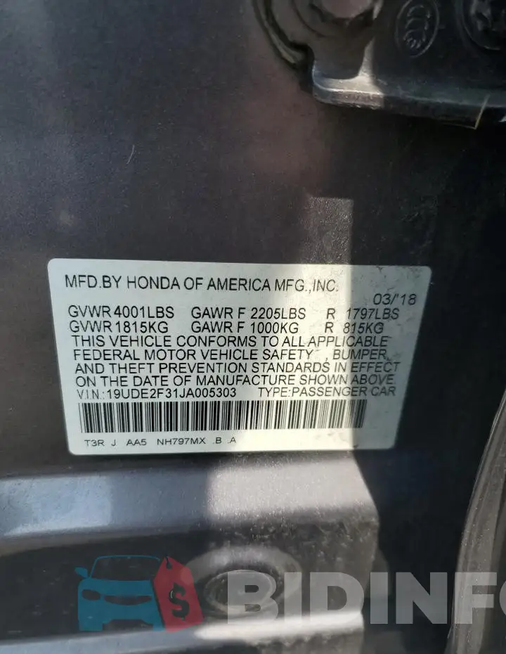 19UDE2F31JA005303 Photo# 12
