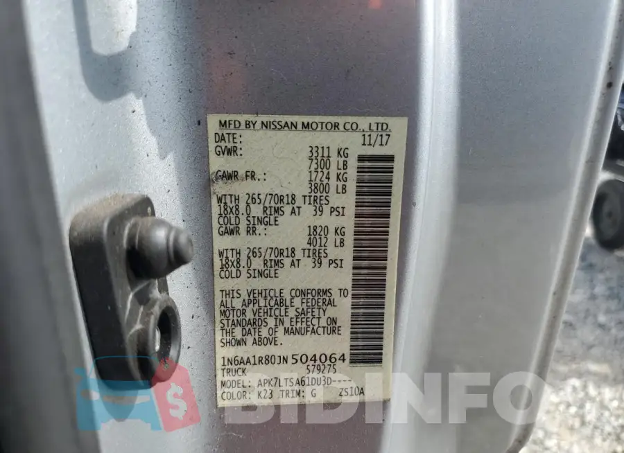 1N6AA1R80JN504064 Photo# 12
