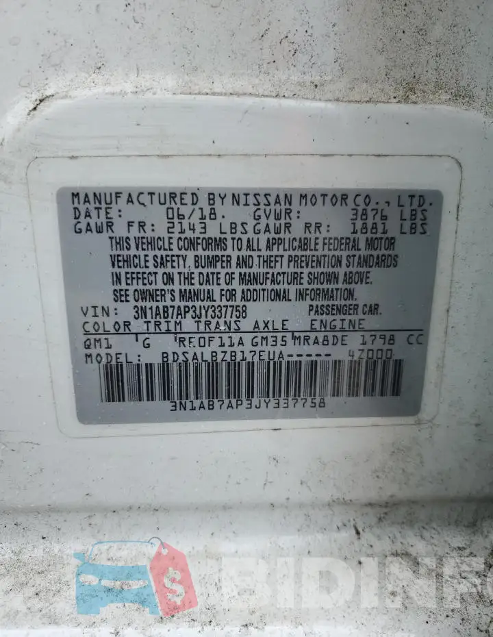 3N1AB7AP3JY337758 Photo# 13