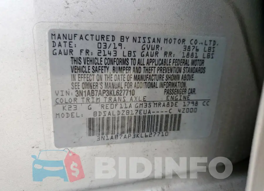 3N1AB7AP3KL627710 Photo# 12