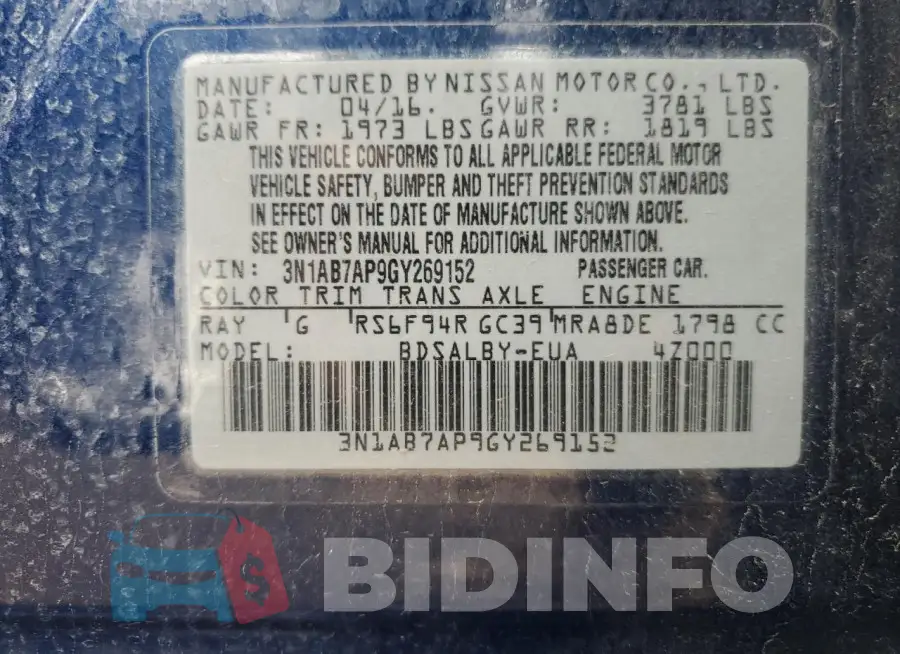 3N1AB7AP9GY269152 Photo# 13