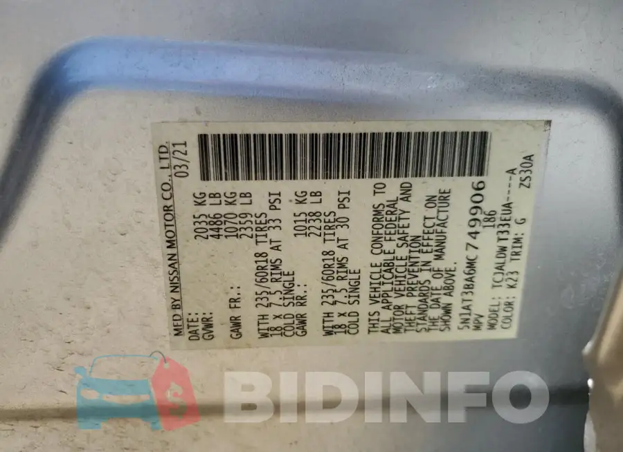 5N1AT3BA6MC749906 Photo# 13