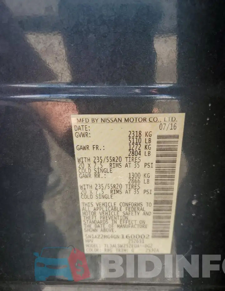 5N1AZ2MG4GN160002 Photo# 13