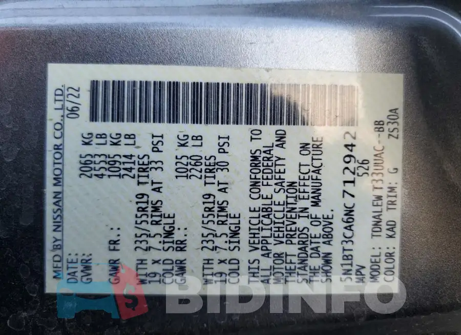 5N1BT3CA6NC712942 Photo# 14