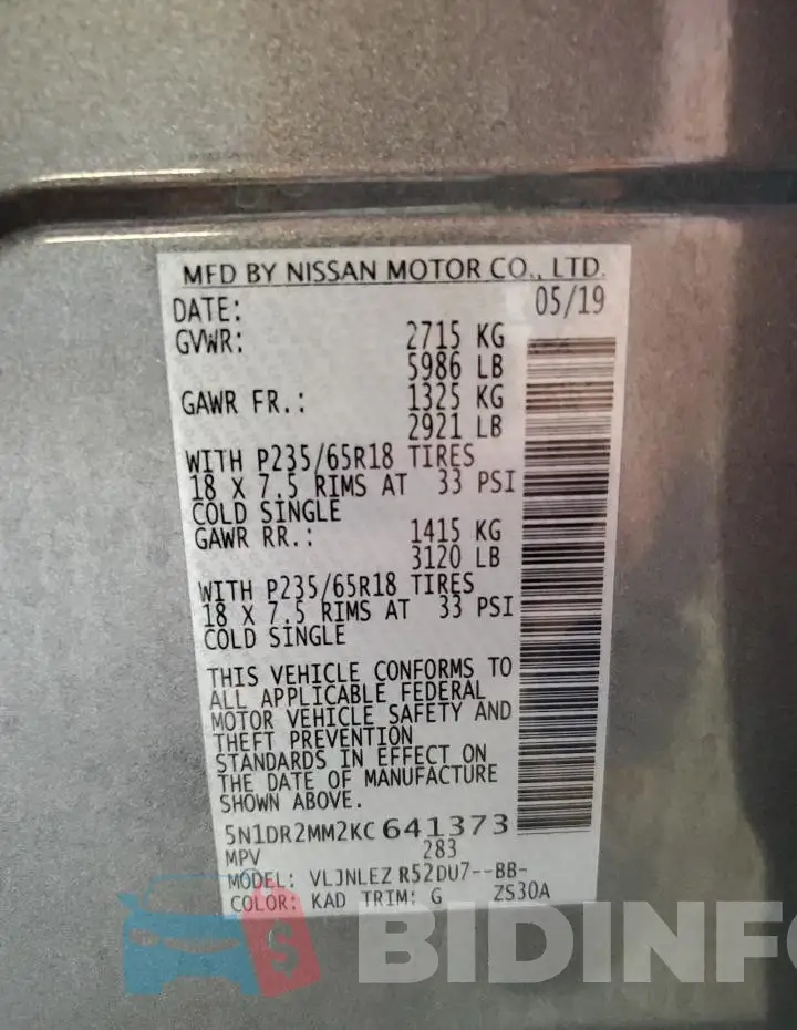 5N1DR2MM2KC641373 Photo# 13