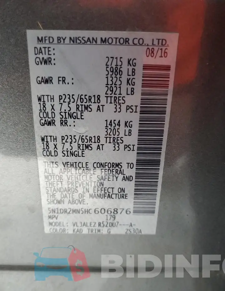 5N1DR2MN5HC606876 Photo# 13