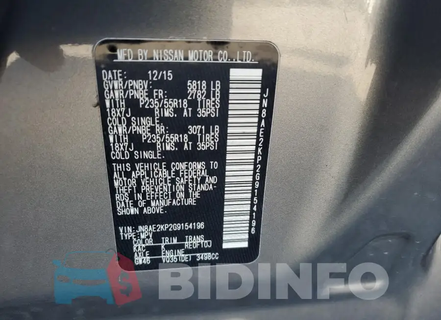 JN8AE2KP2G9154196 Photo# 14