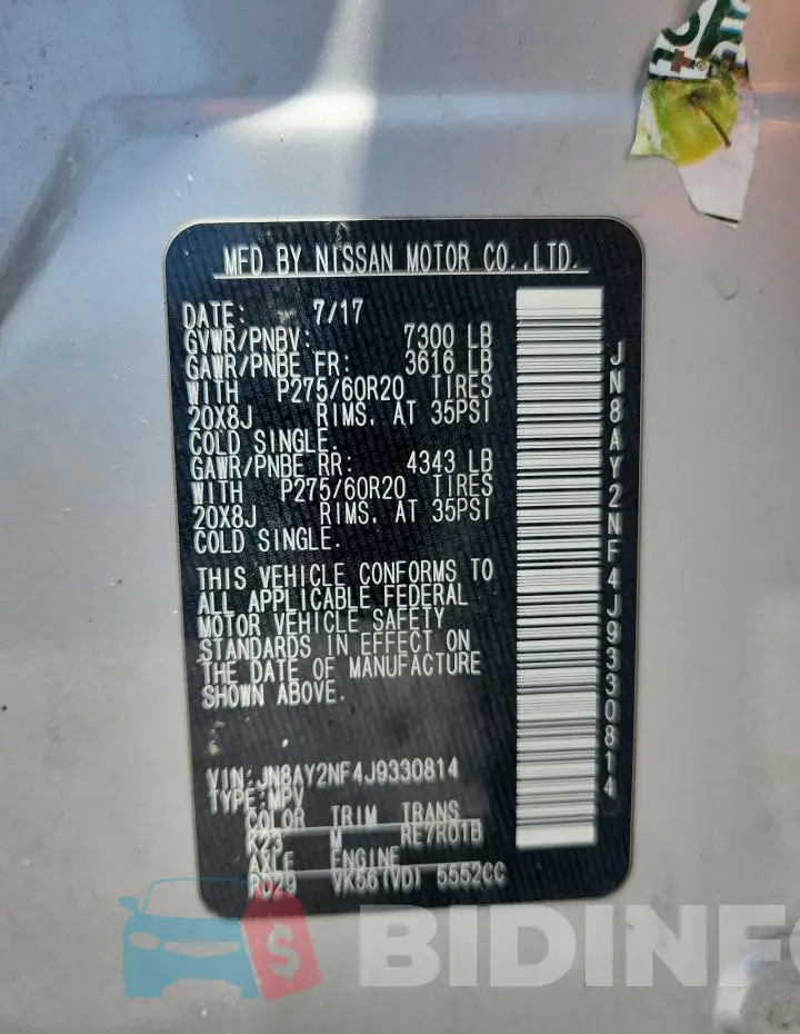 JN8AY2NF4J9330814 Photo# 13