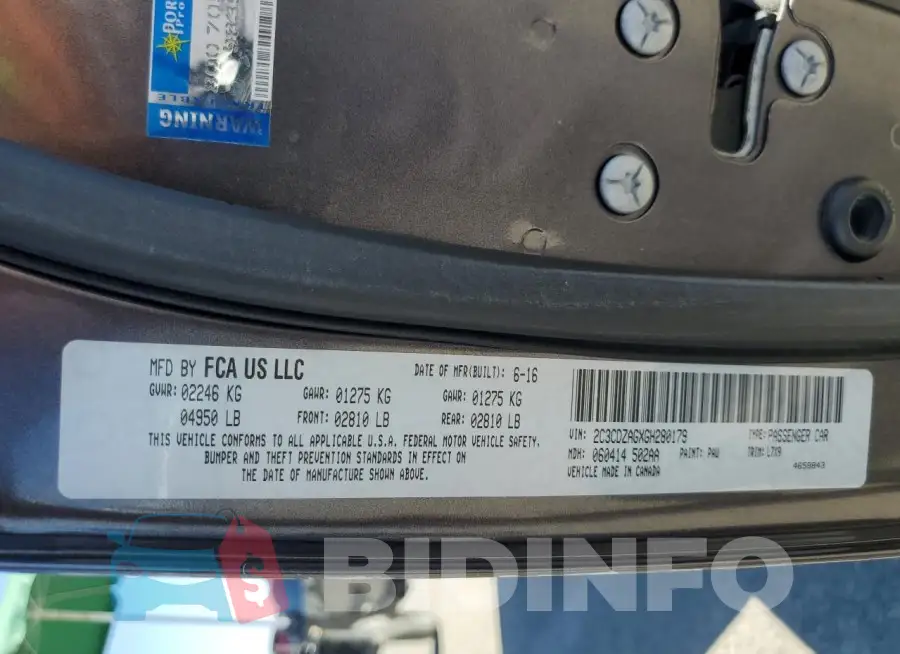 2C3CDZAGXGH280179 Photo# 13