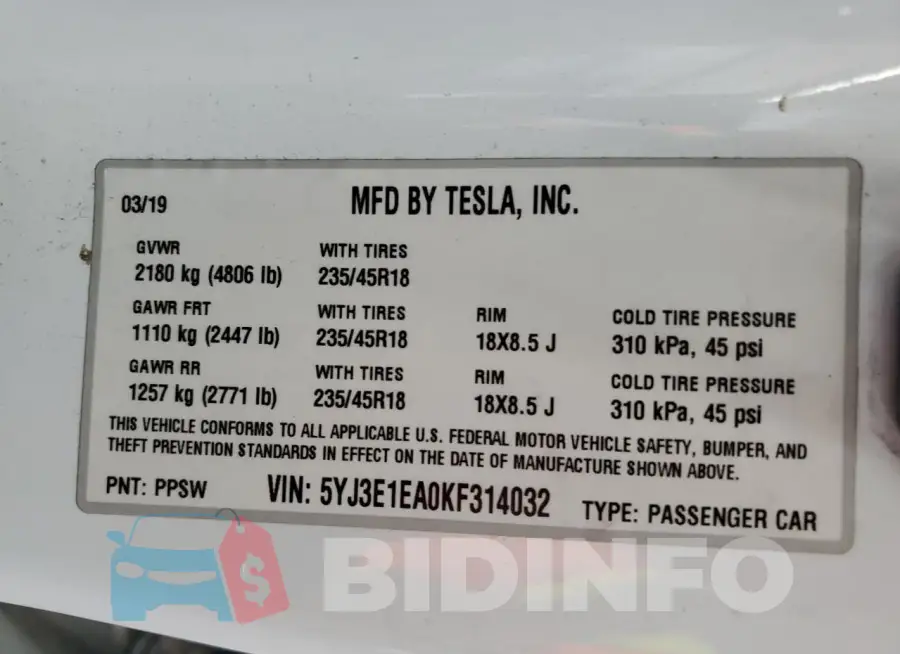 5YJ3E1EA0KF314032 Photo# 12