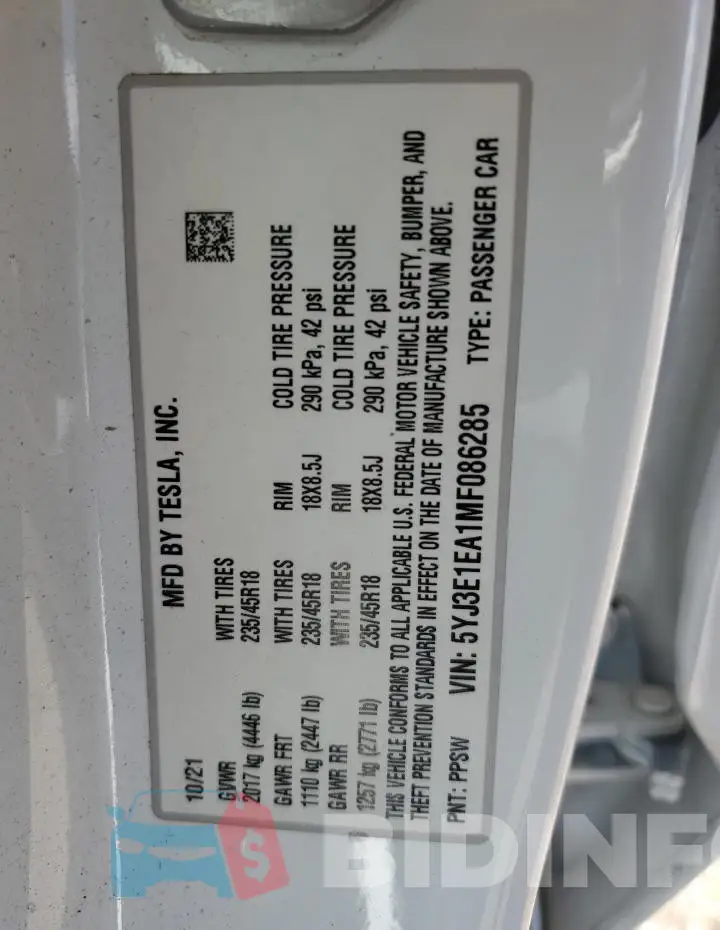 5YJ3E1EA1MF086285 Photo# 12