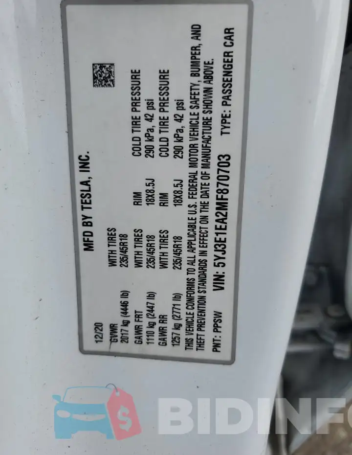 5YJ3E1EA2MF870703 Photo# 13