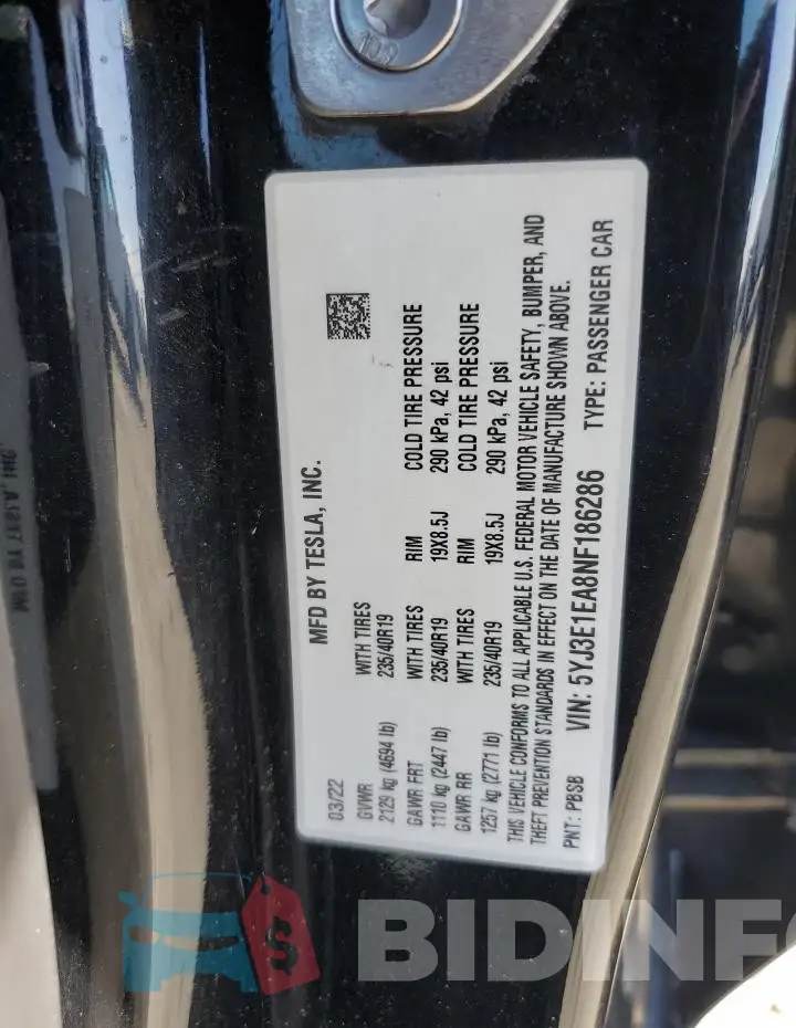 5YJ3E1EA8NF186286 Photo# 12