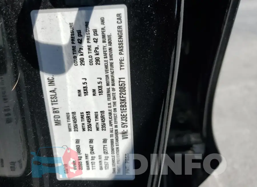 5YJ3E1EB3KF208571 Photo# 13