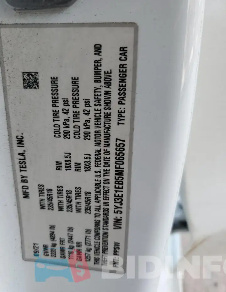 5YJ3E1EB5MF065657 Photo# 12