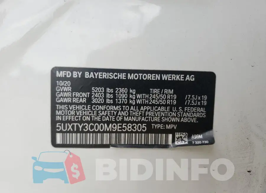 5UXTY3C00M9E58305 Photo# 14