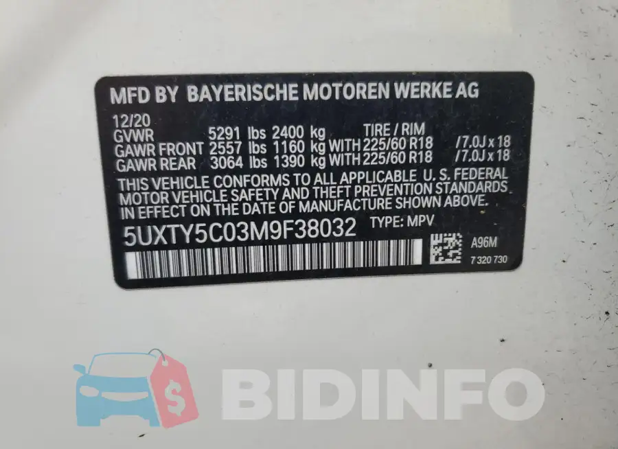 5UXTY5C03M9F38032 Photo# 13