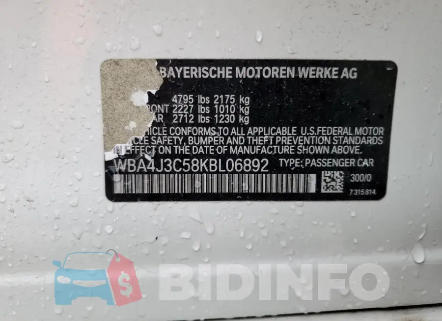 WBA4J3C58KBL06892 Photo# 13