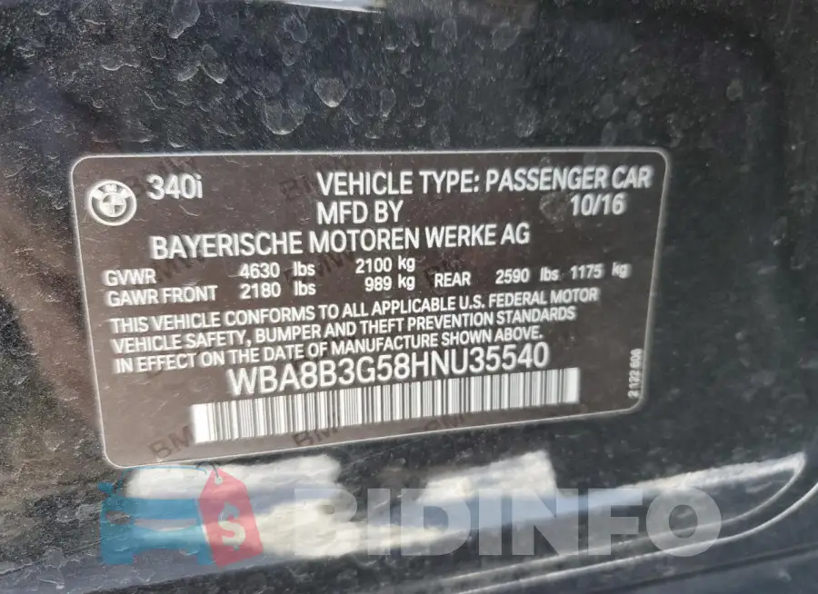WBA8B3G58HNU35540 Photo# 12