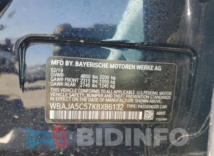 WBAJA5C57KBX86132 Photo# 12
