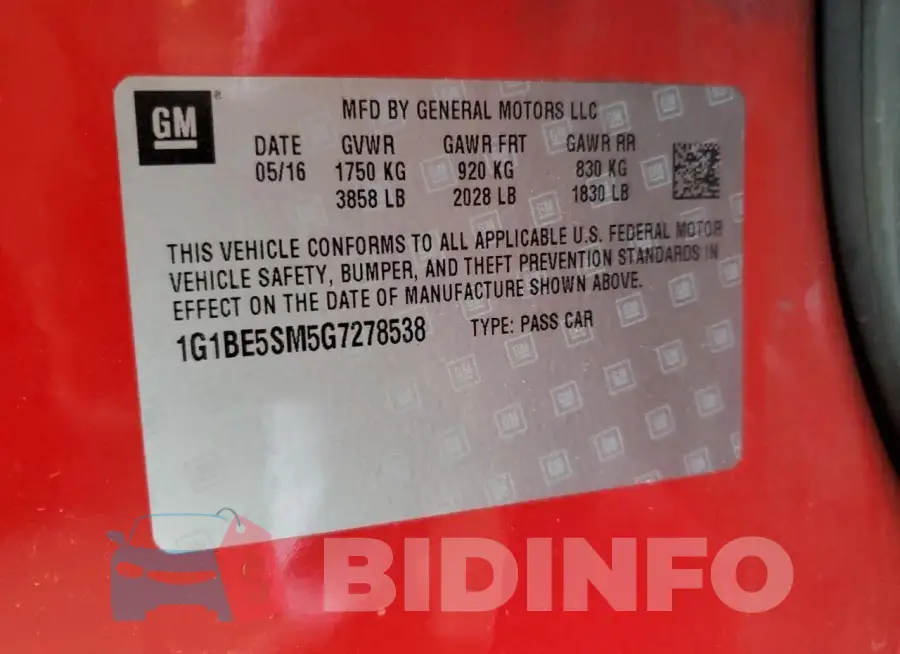 1G1BE5SM5G7278538 Photo# 12