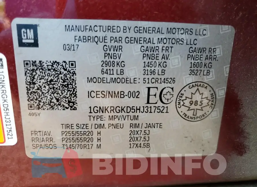 1GNKRGKD5HJ317521 Photo# 14