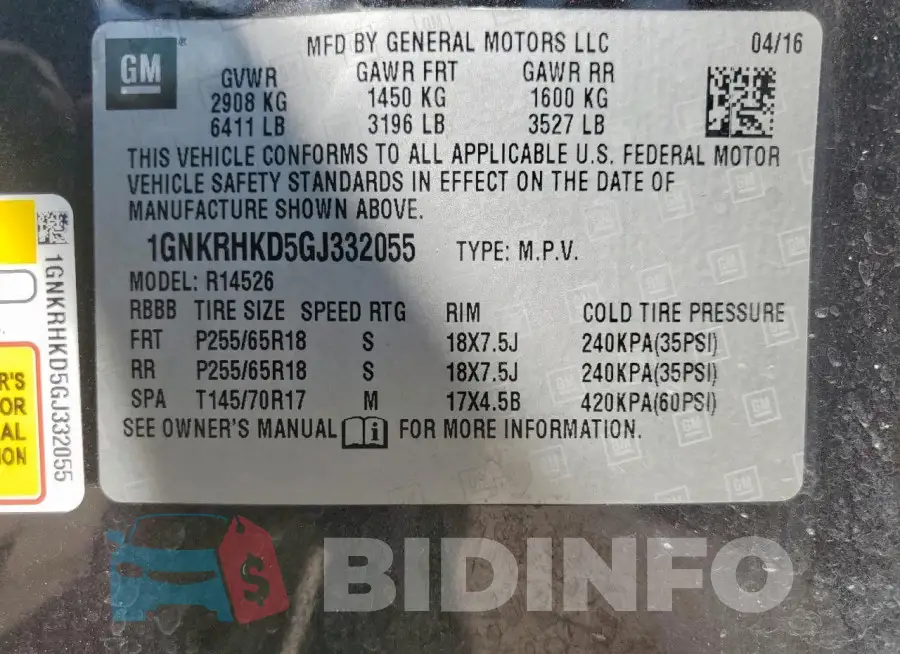 1GNKRHKD5GJ332055 Photo# 13