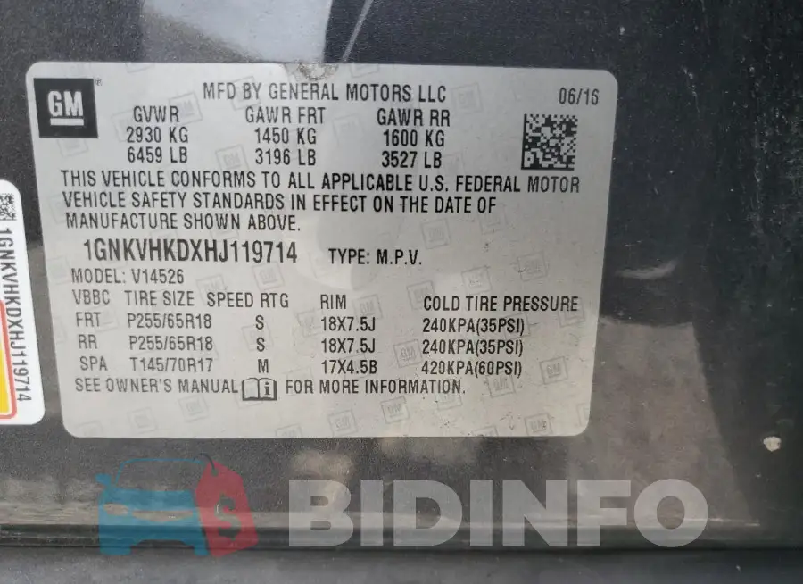 1GNKVHKDXHJ119714 Photo# 13