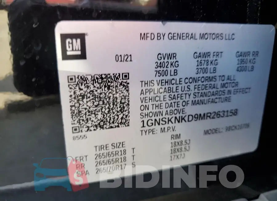 1GNSKNKD9MR263158 Photo# 13