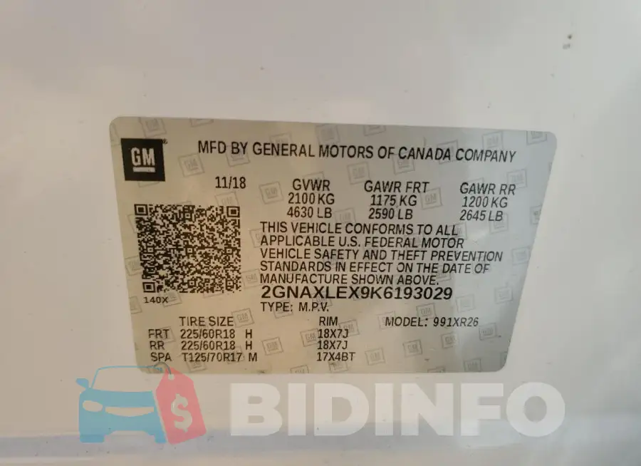 2GNAXLEX9K6193029 Photo# 13