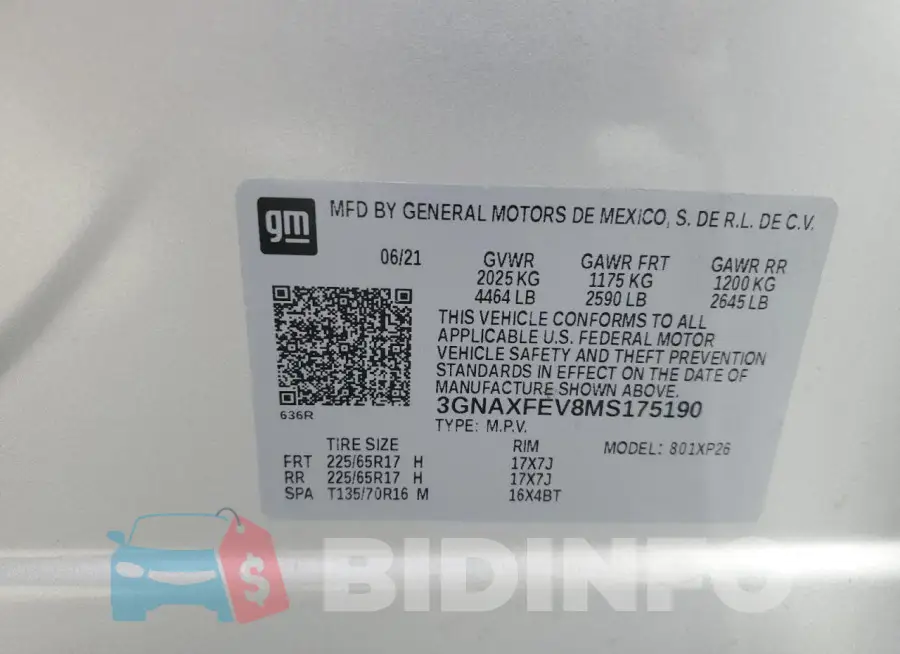 3GNAXFEV8MS175190 Photo# 14